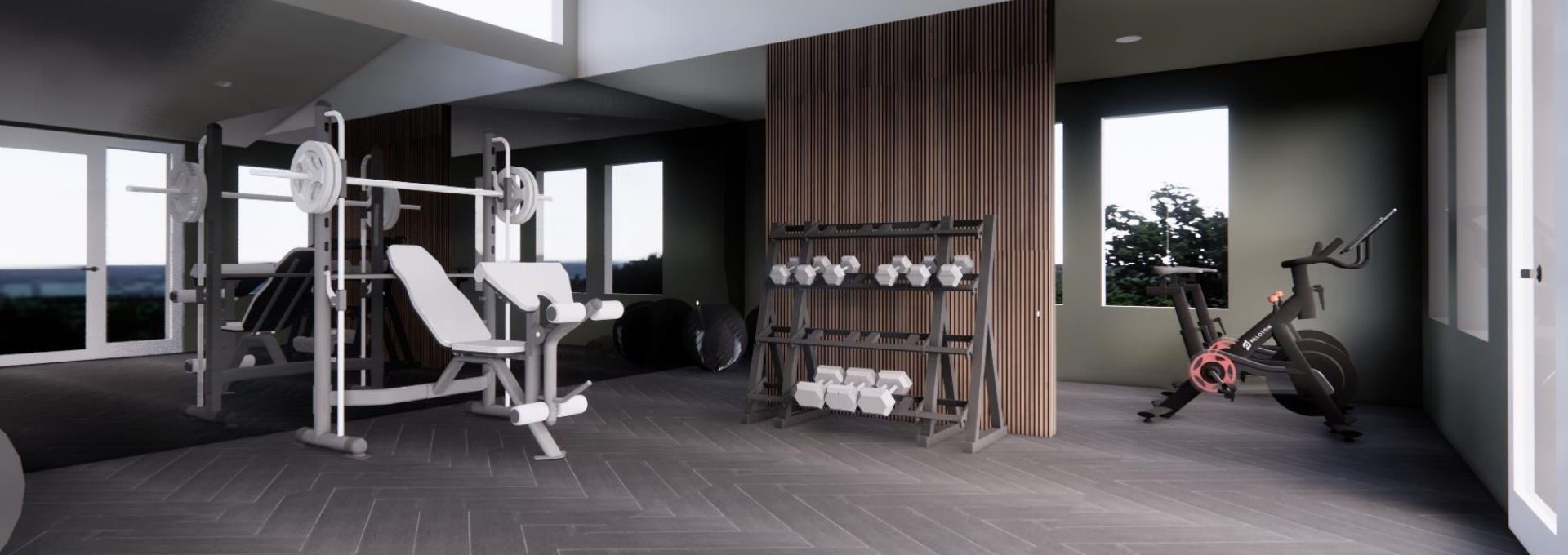 a gym room with a treadmill and exercise equipment at The  Marley