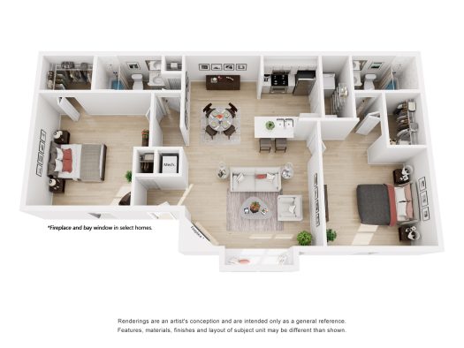 a floor plan of a two bedroom apartment at The  Marley